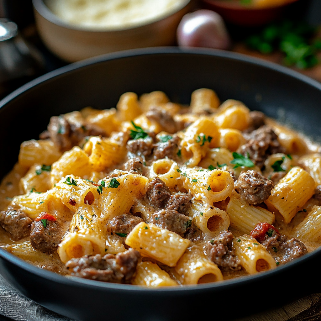 Creamy Beef Pasta on a plate
