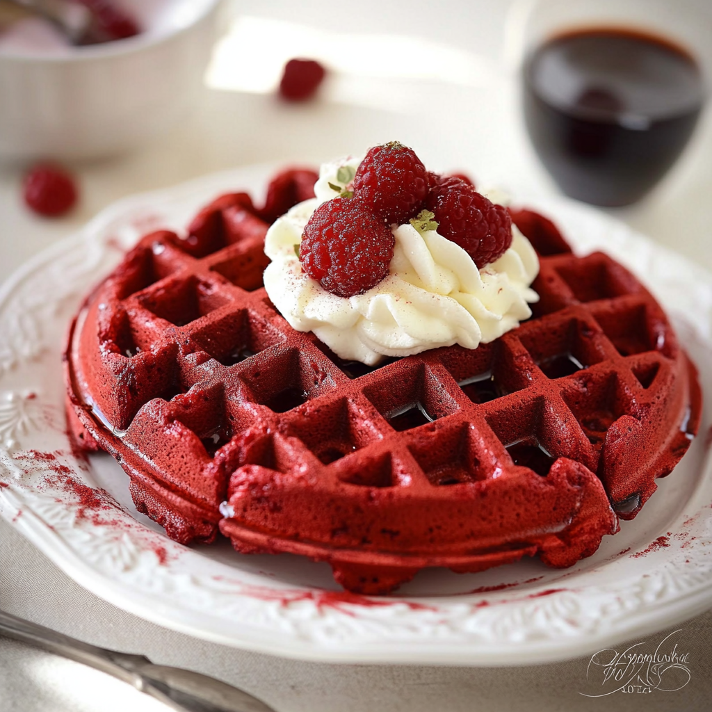 Red Velvet Waffles on a Plate