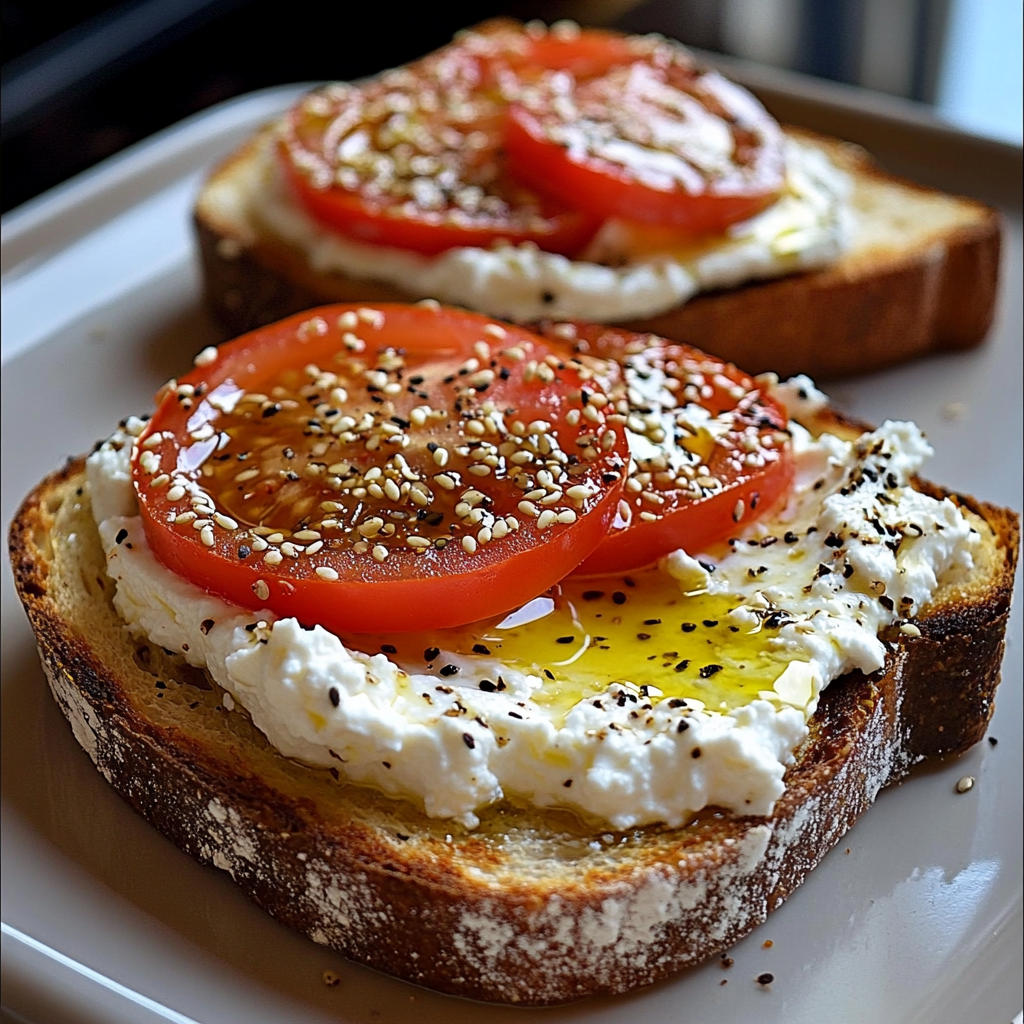 Ricotta & Tomato Toast with Sesame Seeds