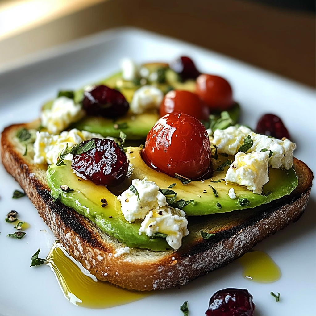 Avocado Feta Toast with Tomato and Cranberries
