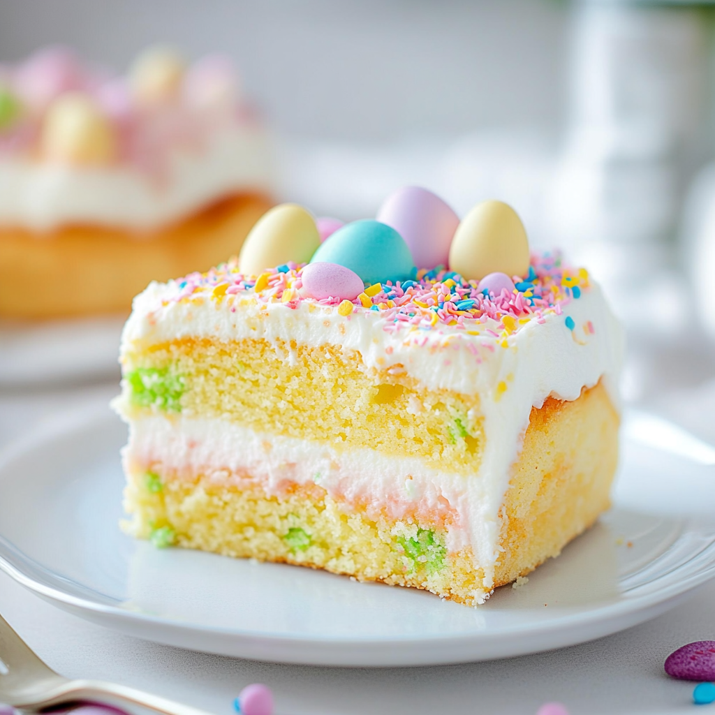 Easter Poke Cake with Colorful Frosting