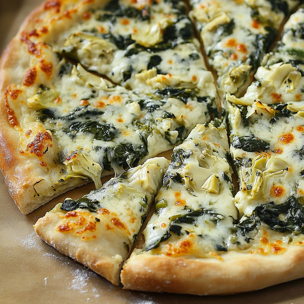 High Protein Spinach Artichoke Pizza