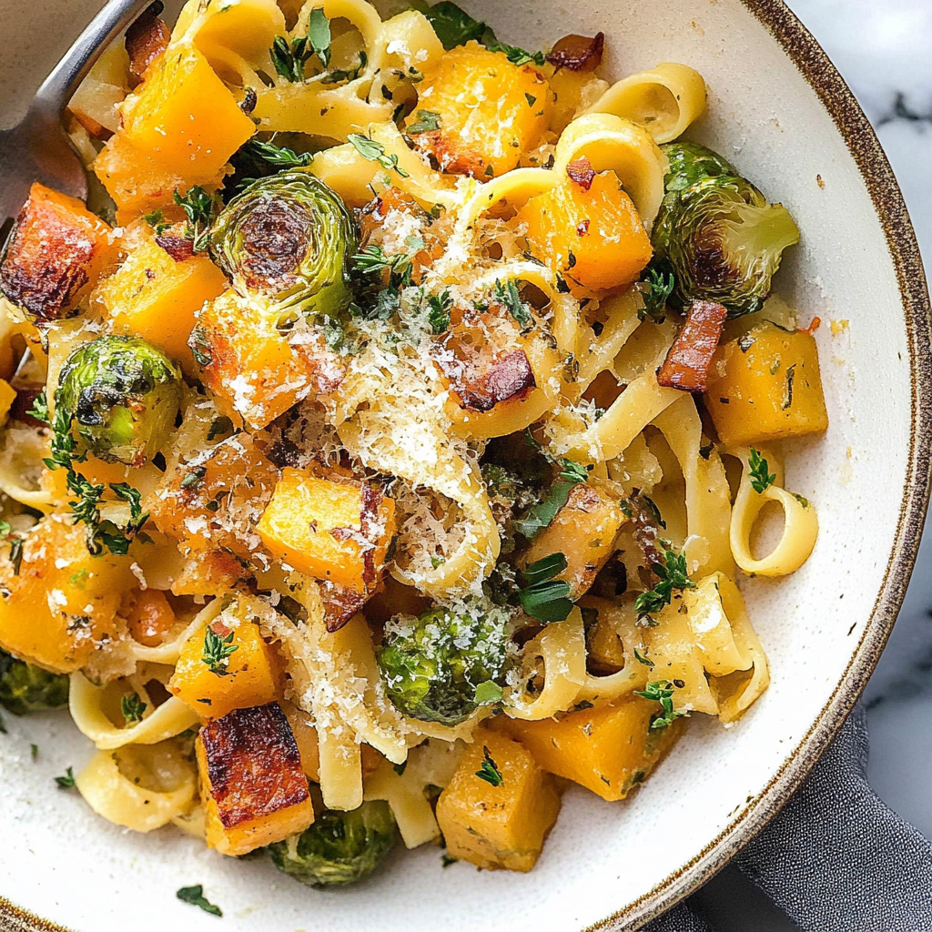 Brussels Sprouts and Butternut Squash Pasta