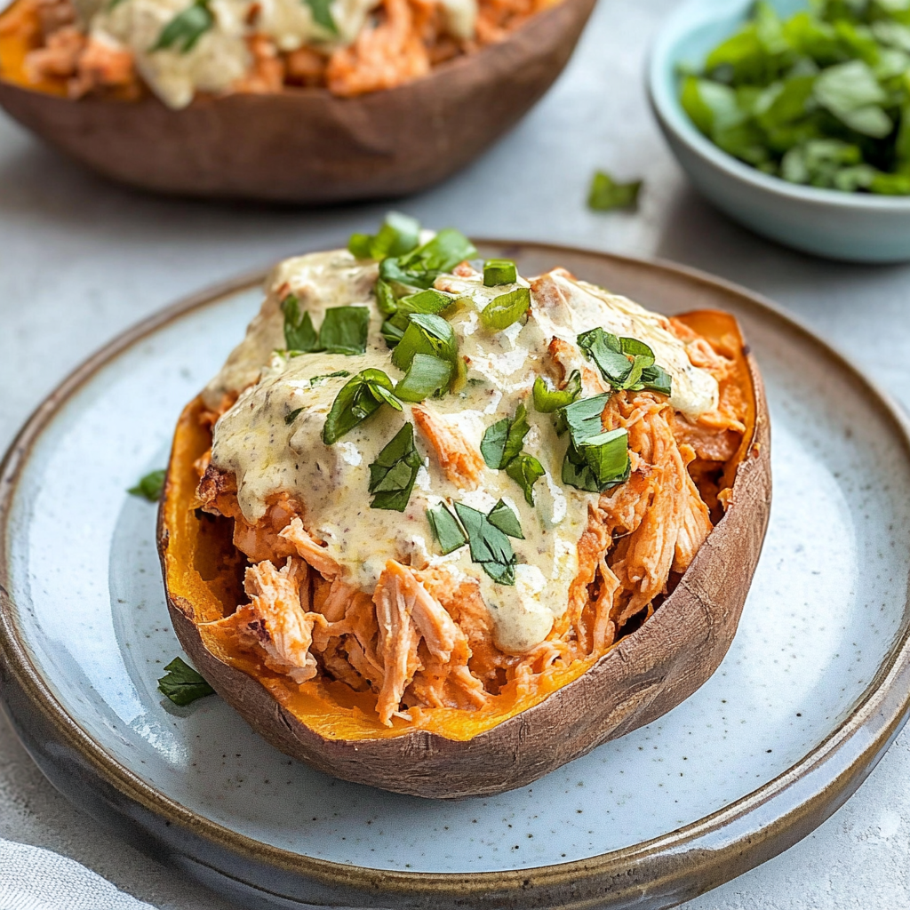 Instant Pot Buffalo Chicken Stuffed Sweet Potatoes