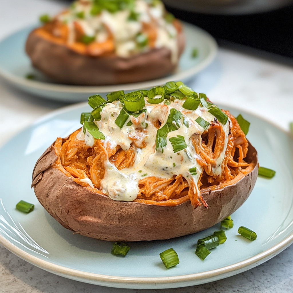 Instant Pot Buffalo Chicken Stuffed Sweet Potatoes