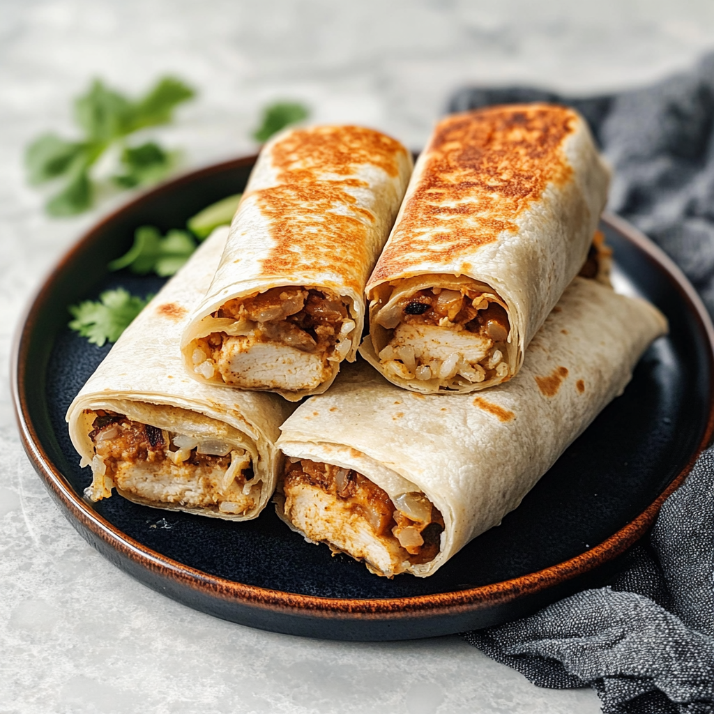 Crispy Chicken, Rice, & Bean Burritos