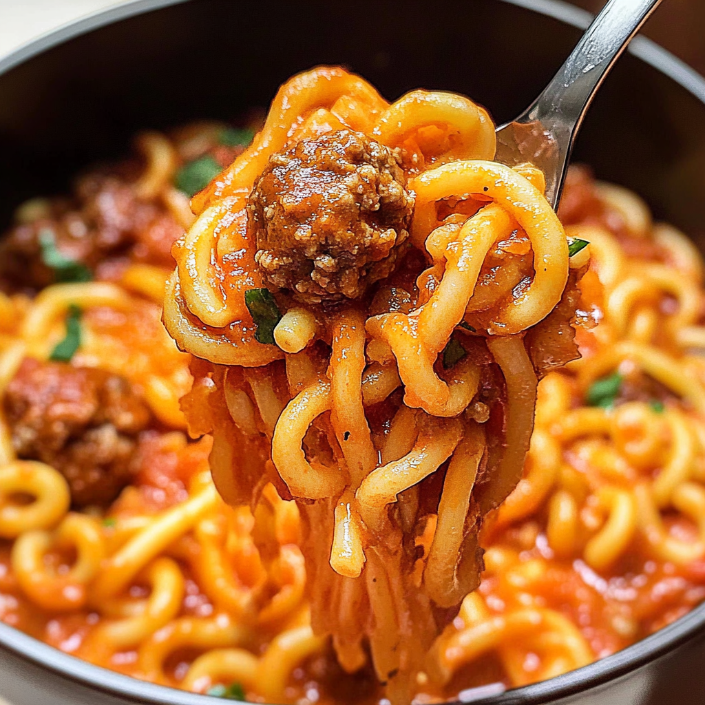 Homemade One Pot Spaghettios and Meatballs