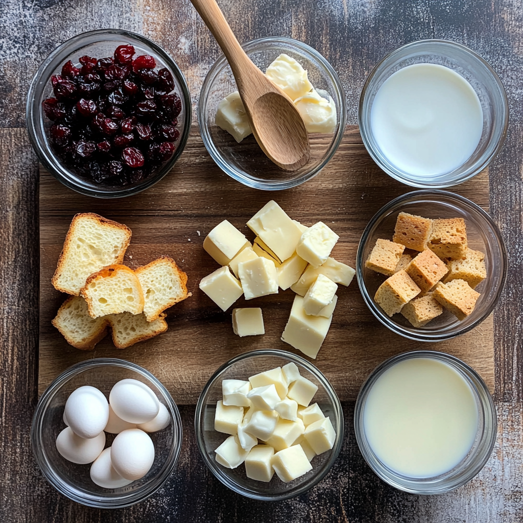 White Chocolate Cranberry Bread Pudding ingredients