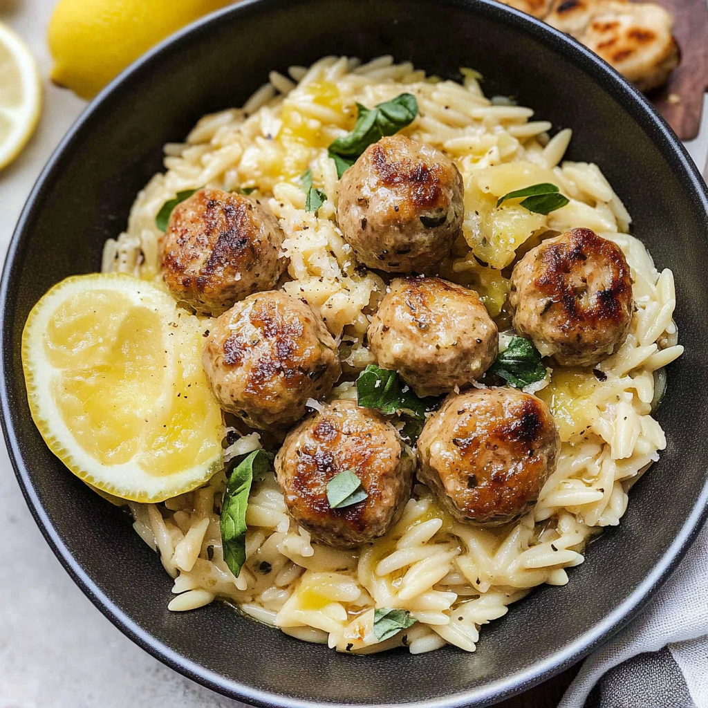 Chicken Piccata Meatballs with Orzo