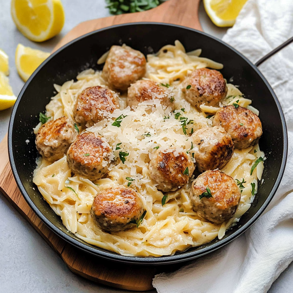 Chicken Piccata Meatballs with Orzo