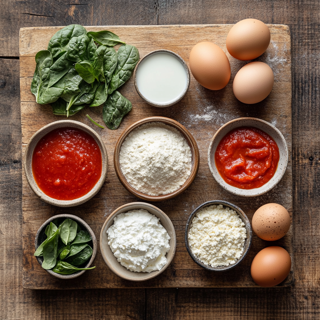 Homemade Crepe Manicotti with Spinach Ricotta Filling ingredients