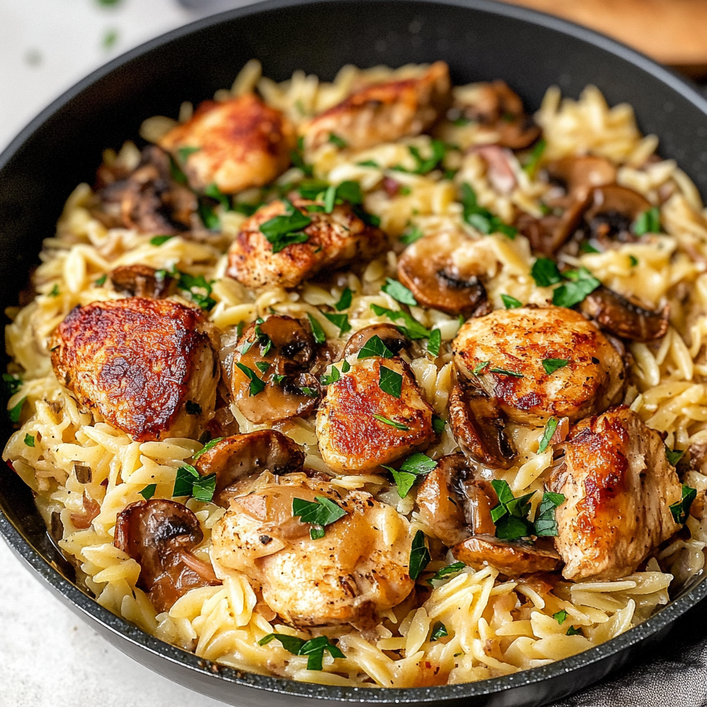 One Pot Chicken and Mushroom Orzo