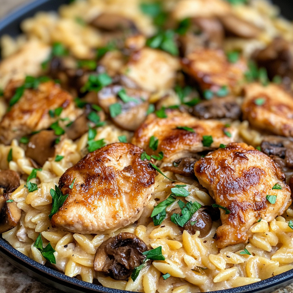 One Pot Chicken and Mushroom Orzo