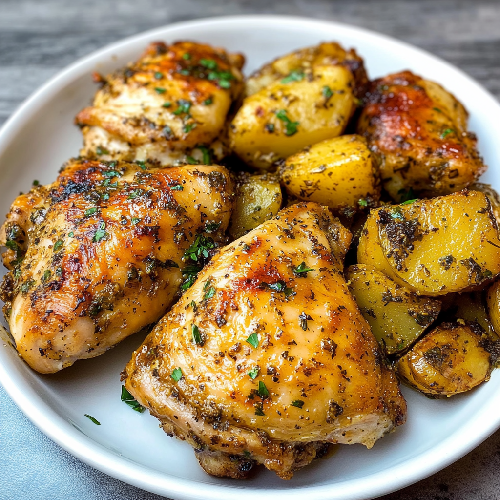 Roasted Mediterranean Chicken Thighs & Baby Potatoes
