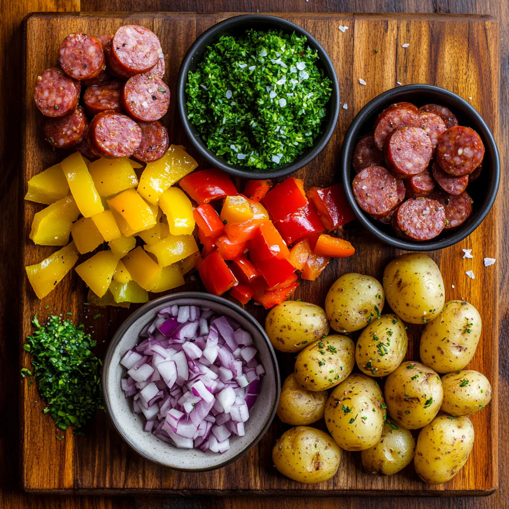 Sheet Pan Hasselback Kielbasa Sausage ingredients