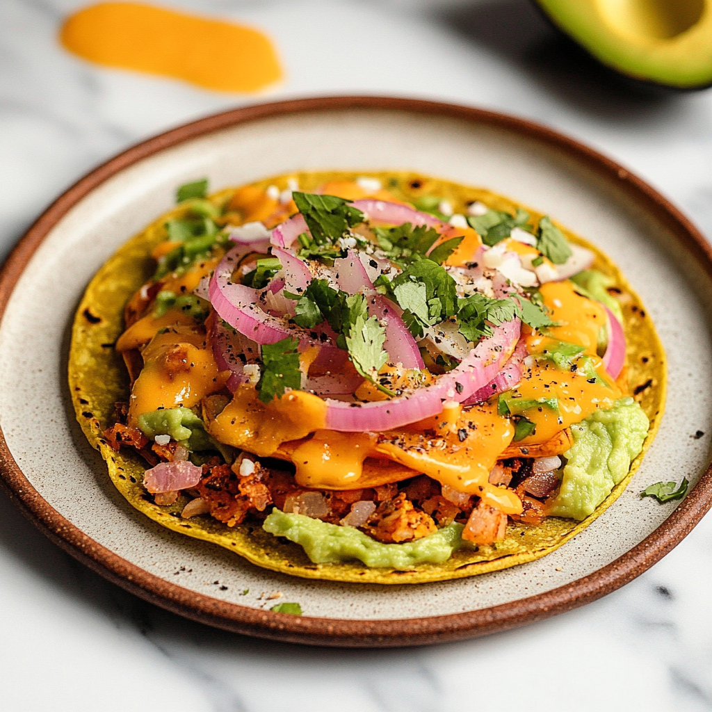 Vegetarian Tostadas with Avocado, Cheddar, and Pickled Red Onions