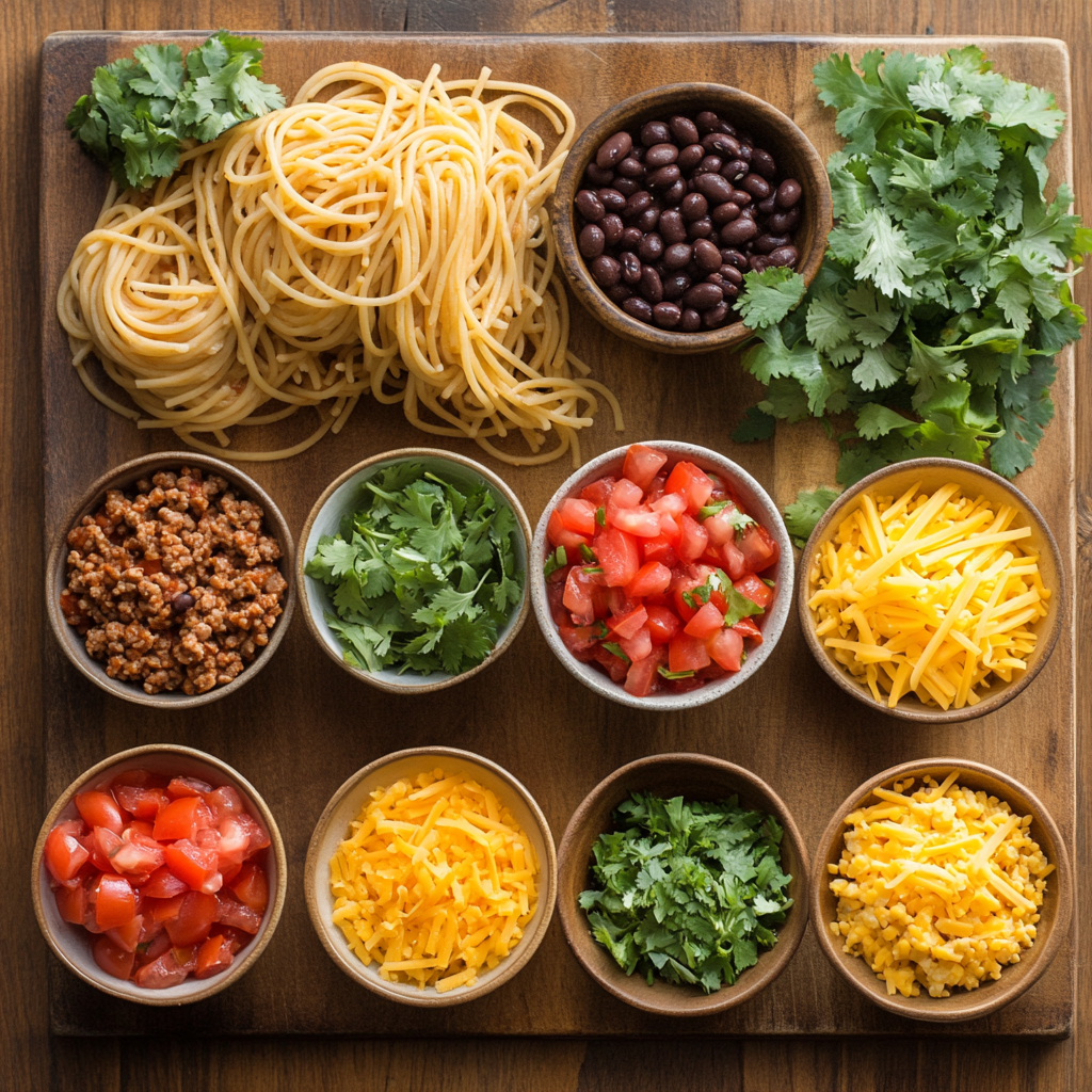 One Pot Taco Spaghetti ingredients