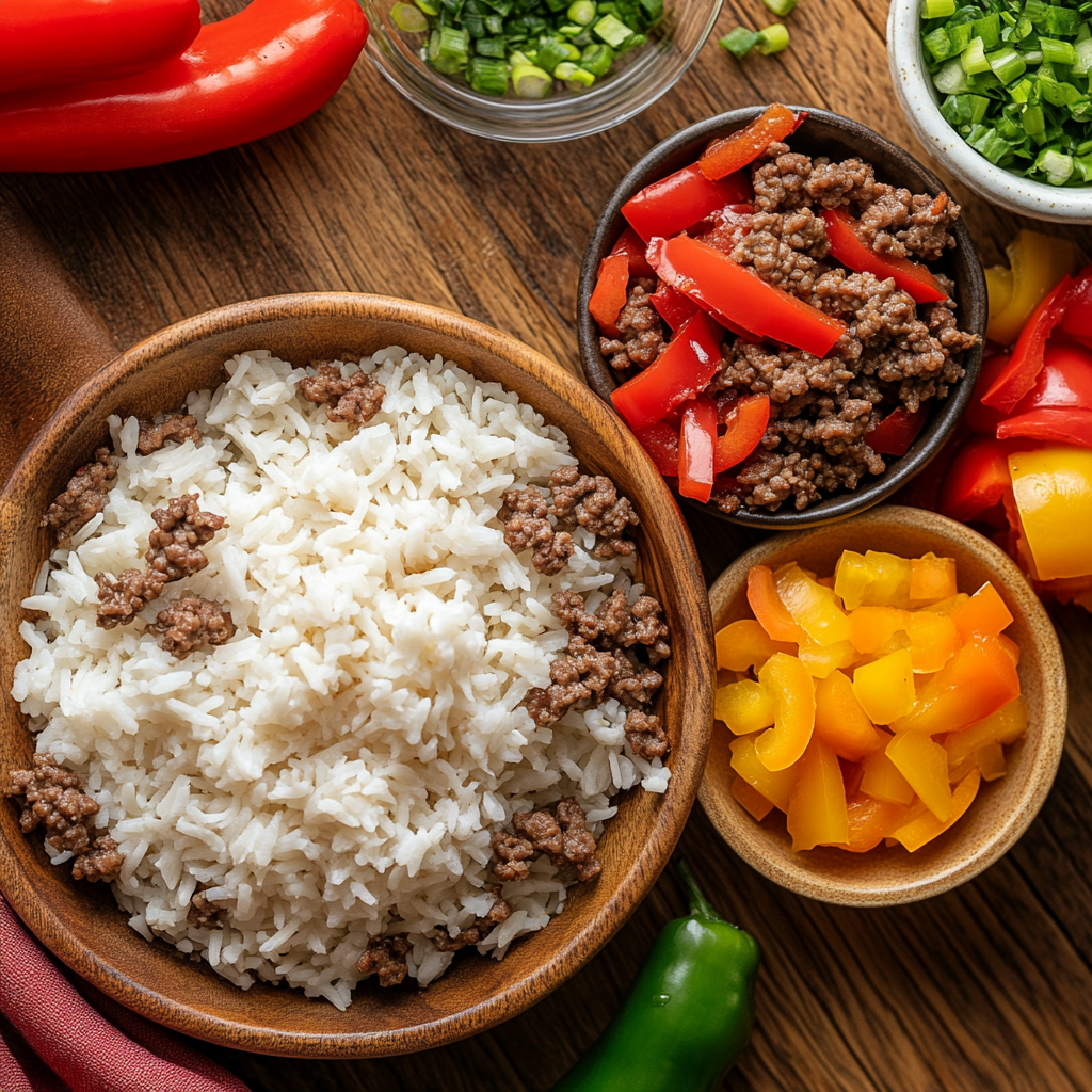 ground beef rice bowl ingredients
