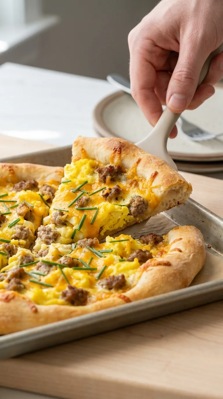 Breakfast Pizza with Sausage, Eggs, and Cheddar step Final