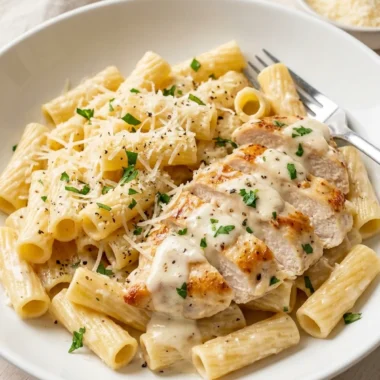 Creamy Chicken Pasta with Garlic Parmesan Sauce finished recipe