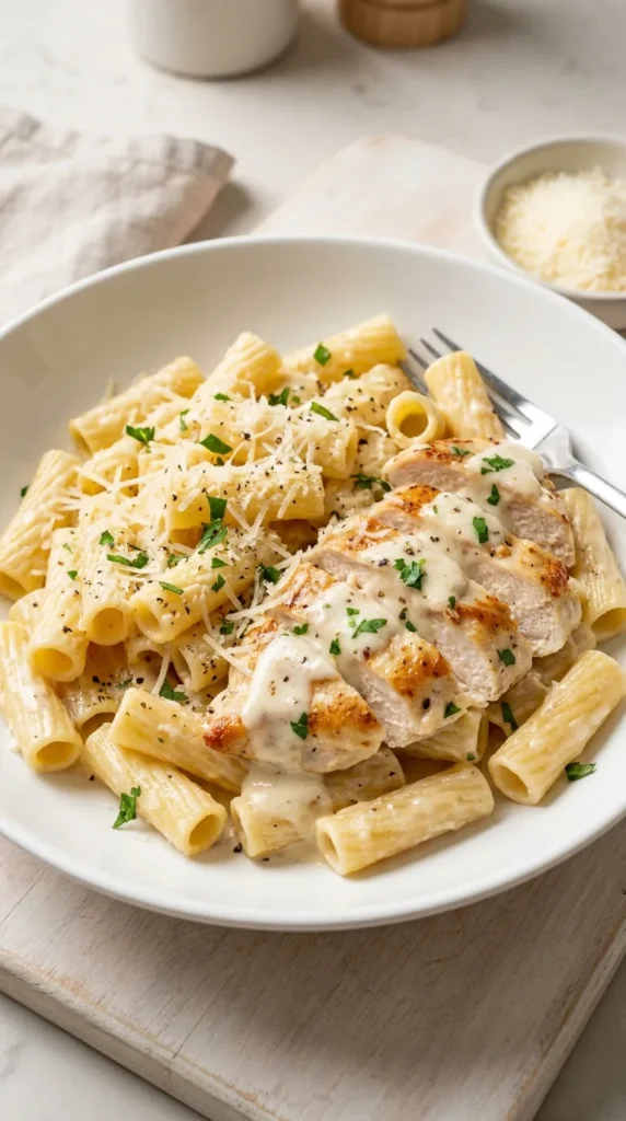 Creamy Chicken Pasta with Garlic Parmesan Sauce full finished recipe