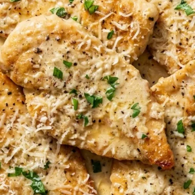 Garlic Parmesan Chicken with Creamy Pan Sauce finished recipe