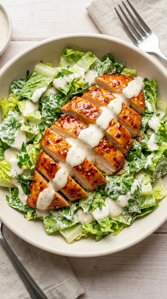 Honey Hot Chicken Salad with Creamy Ranch Dressing full finished recipe