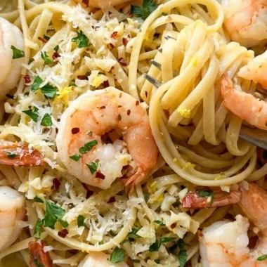 Lemon Butter Garlic Shrimp Pasta finished recipe