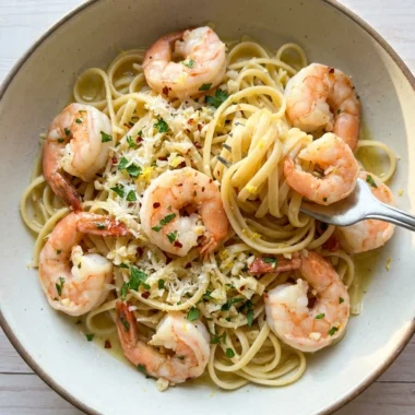 Lemon Butter Garlic Shrimp Pasta finished recipe