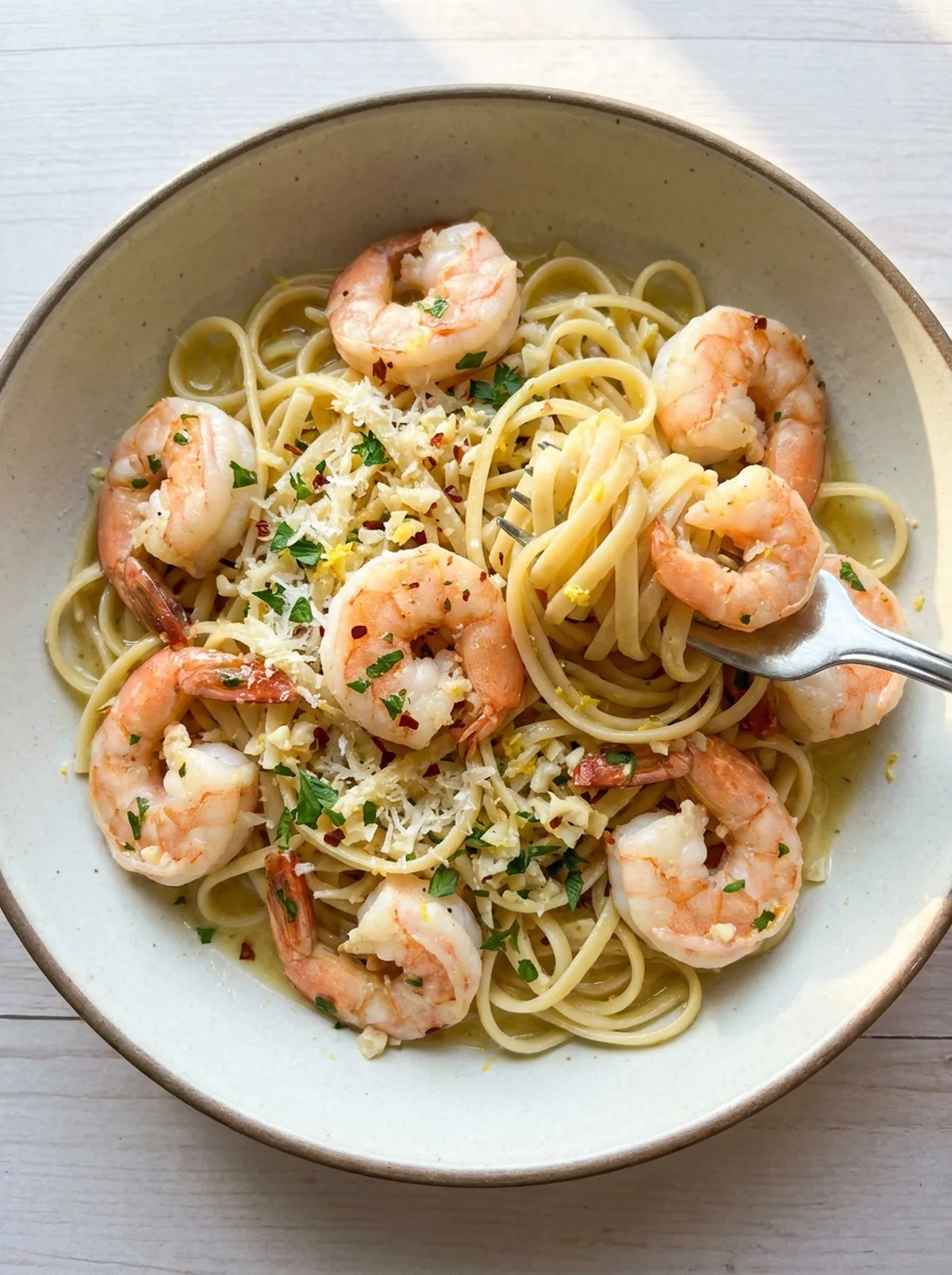 Lemon Butter Garlic Shrimp Pasta finished recipe