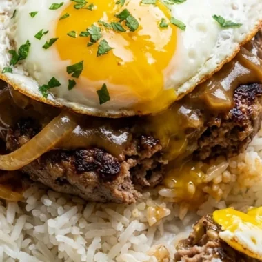 Loco Moco with Beef Gravy and Fried Eggs finished recipe