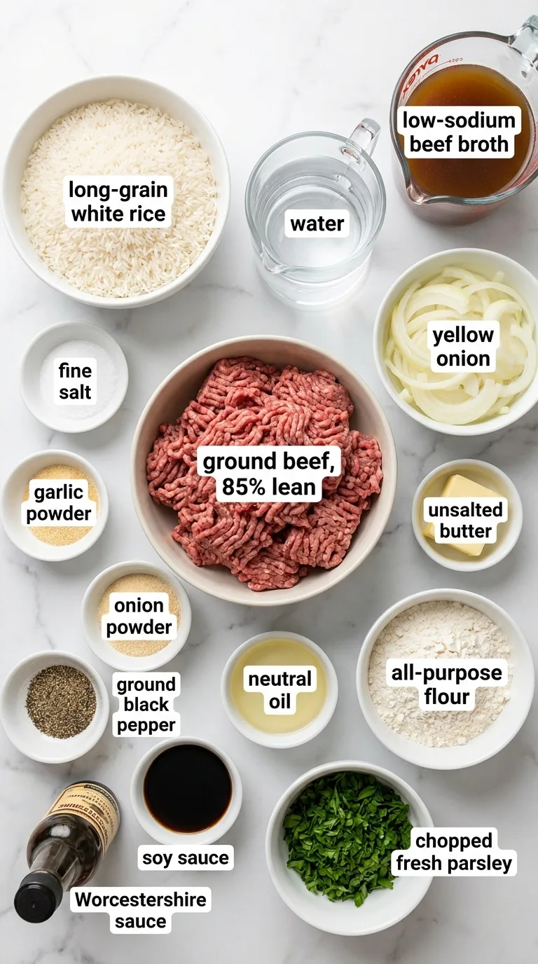 Loco Moco with Beef Gravy and Fried Eggs ingredients