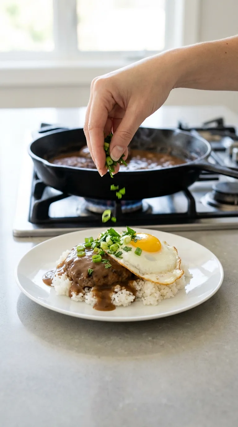 Loco Moco with Beef Gravy and Fried Eggs step 15