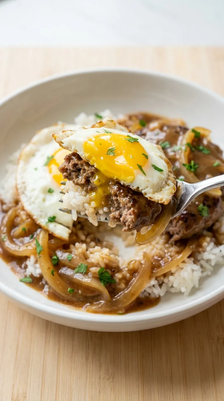 Loco Moco with Beef Gravy and Fried Eggs step Final
