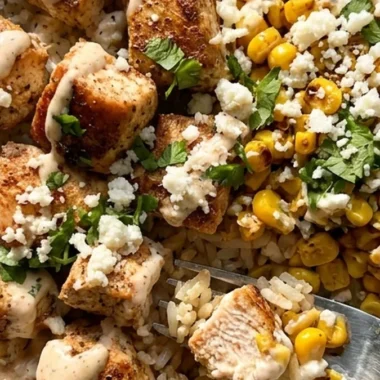 Street Corn Chicken Rice Bowls finished recipe