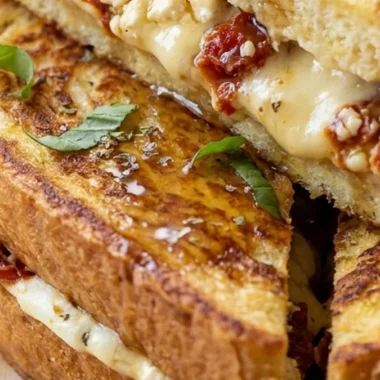 Sun-Dried Tomato and Feta Stuffed French Toast finished recipe