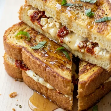 Sun-Dried Tomato and Feta Stuffed French Toast finished recipe