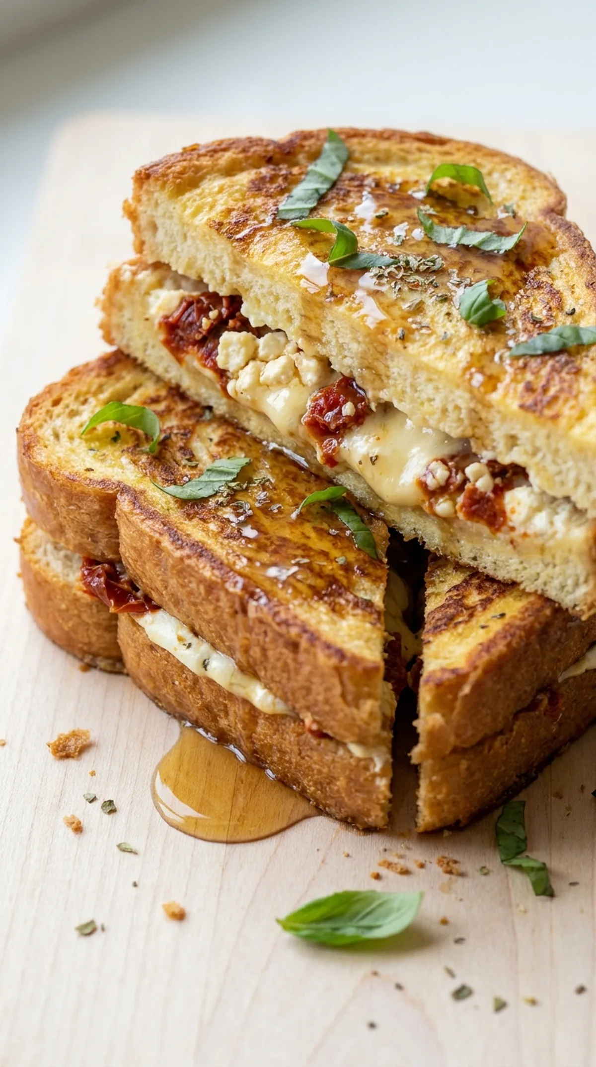 Sun-Dried Tomato and Feta Stuffed French Toast finished recipe