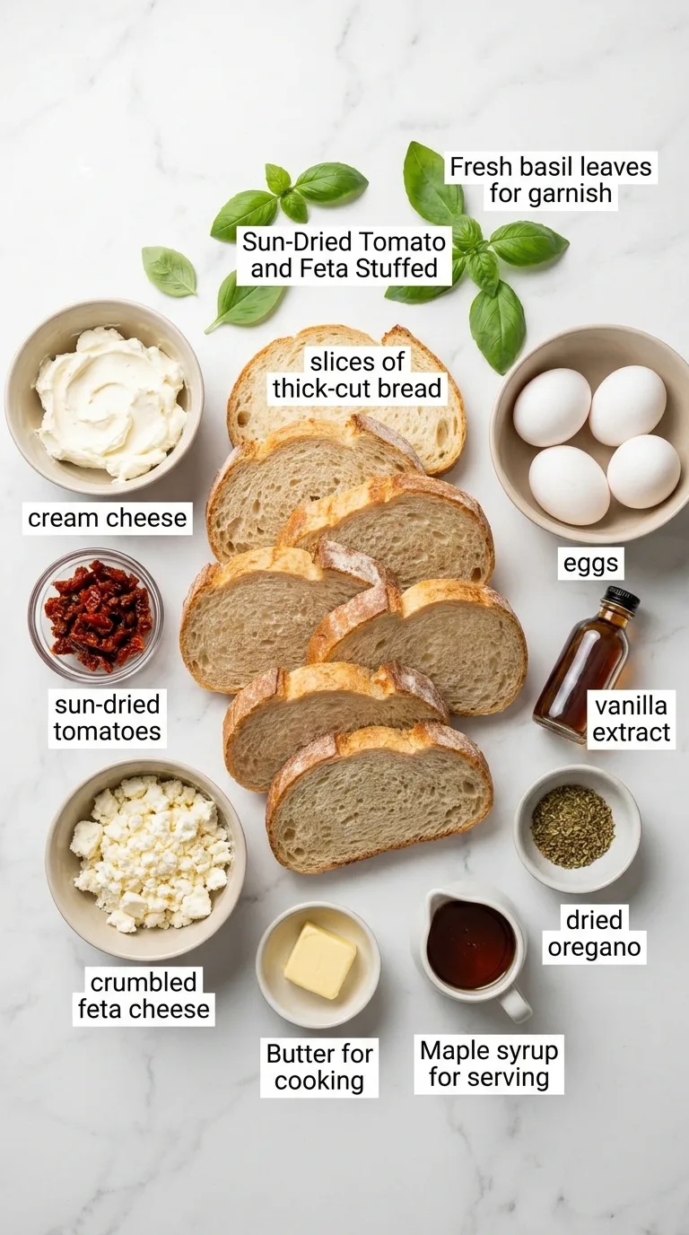 Sun-Dried Tomato and Feta Stuffed French Toast ingredients