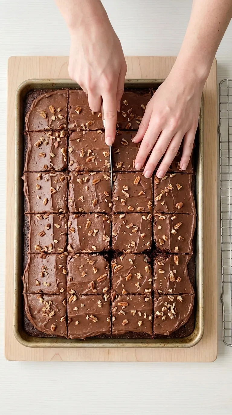 Texas Sheet Cake Recipe with Chocolate Pecan Frosting step 13