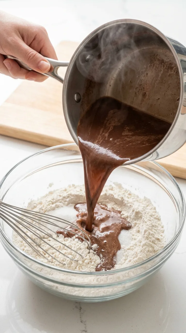 Texas Sheet Cake Recipe with Chocolate Pecan Frosting step 4