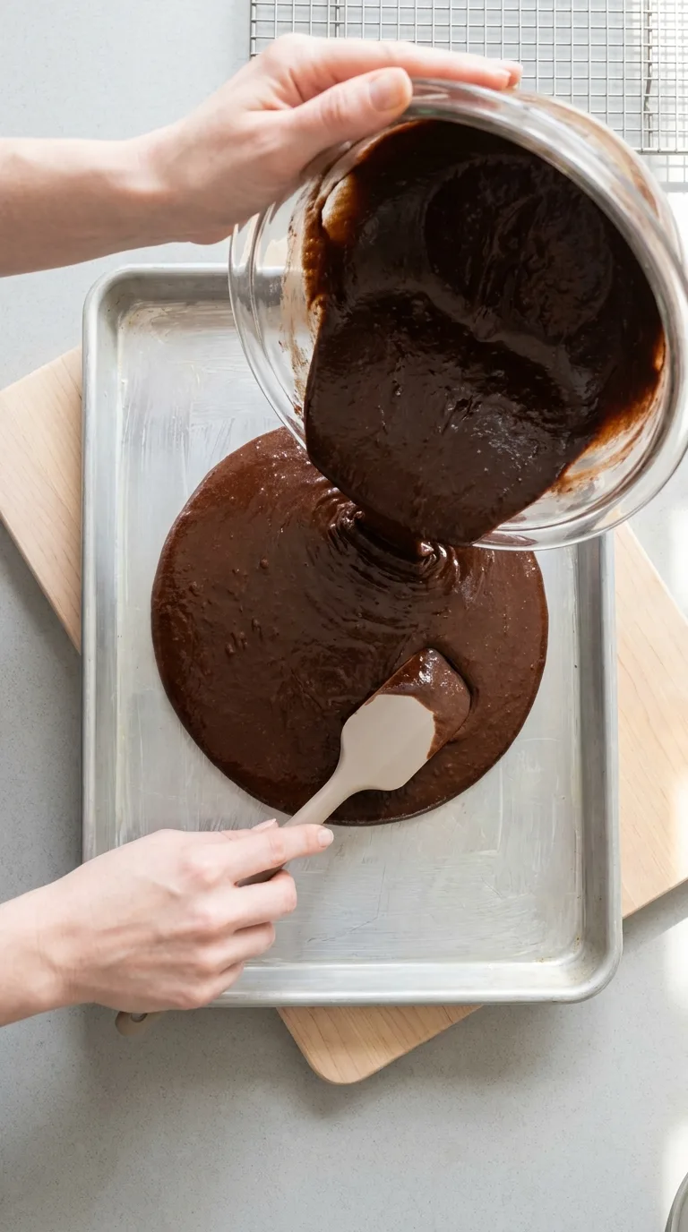 Texas Sheet Cake Recipe with Chocolate Pecan Frosting step 6