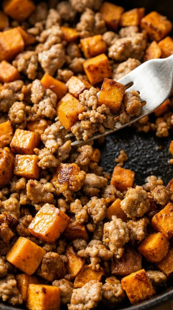 ground turkey sweet potato skillet full finished recipe