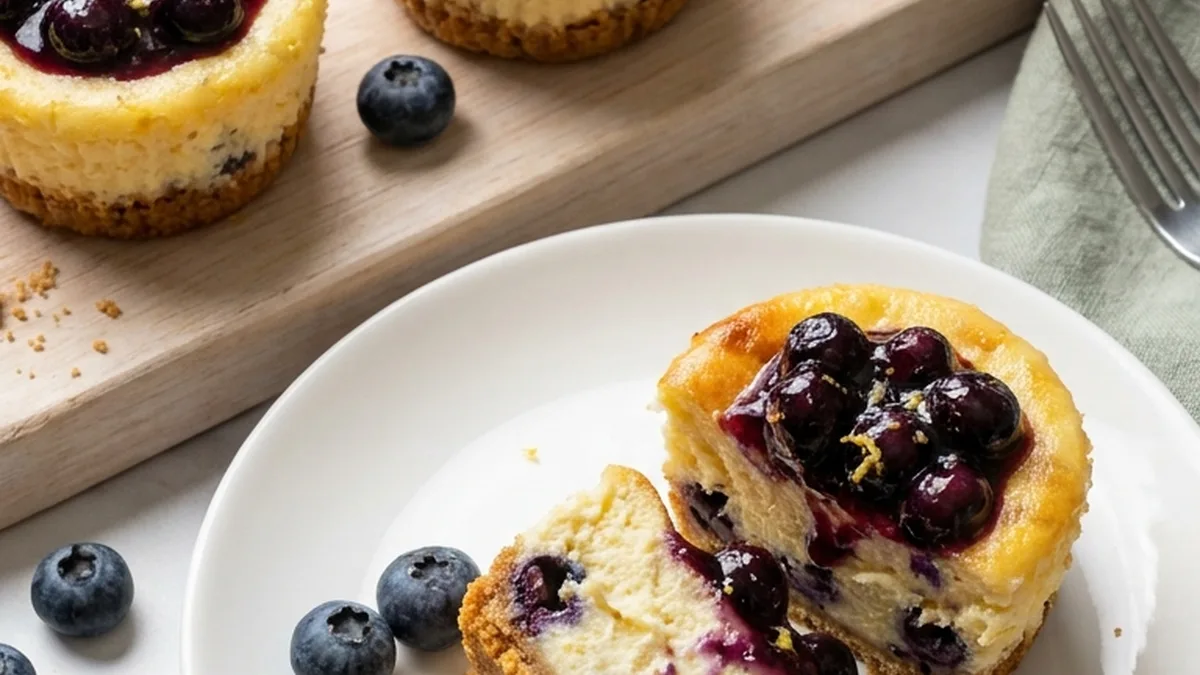 Juicy Mini Lemon Blueberry Cheesecakes finished recipe
