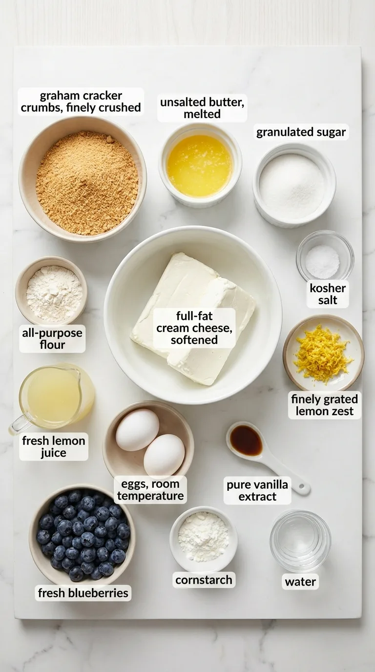 Juicy Mini Lemon Blueberry Cheesecakes ingredients