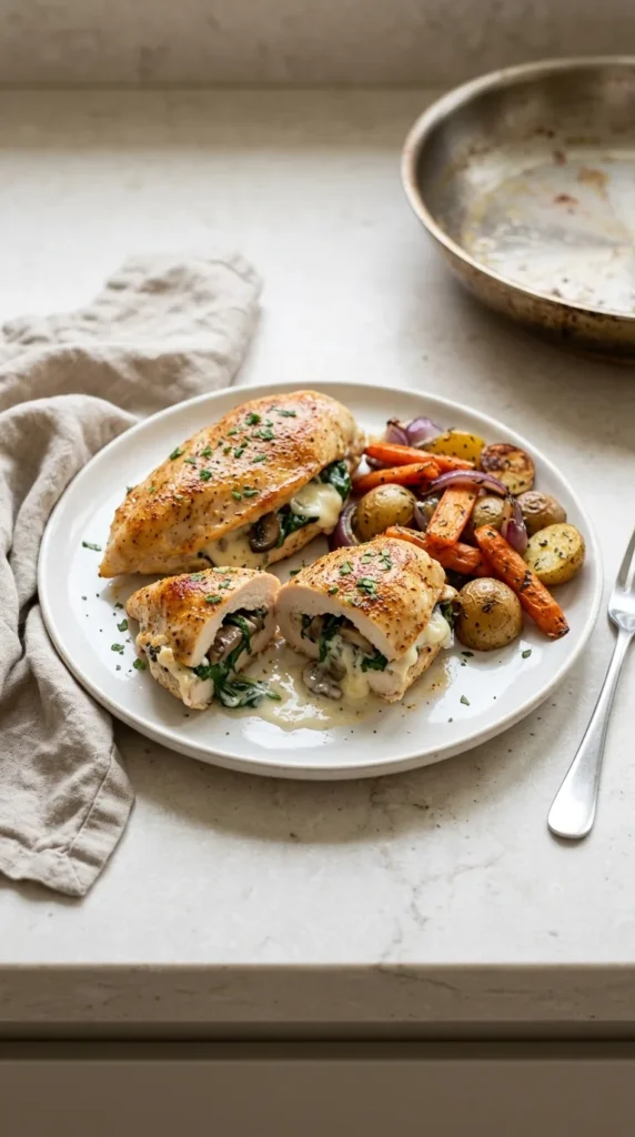 Creamy Mushroom and Spinach Stuffed Chicken full finished recipe