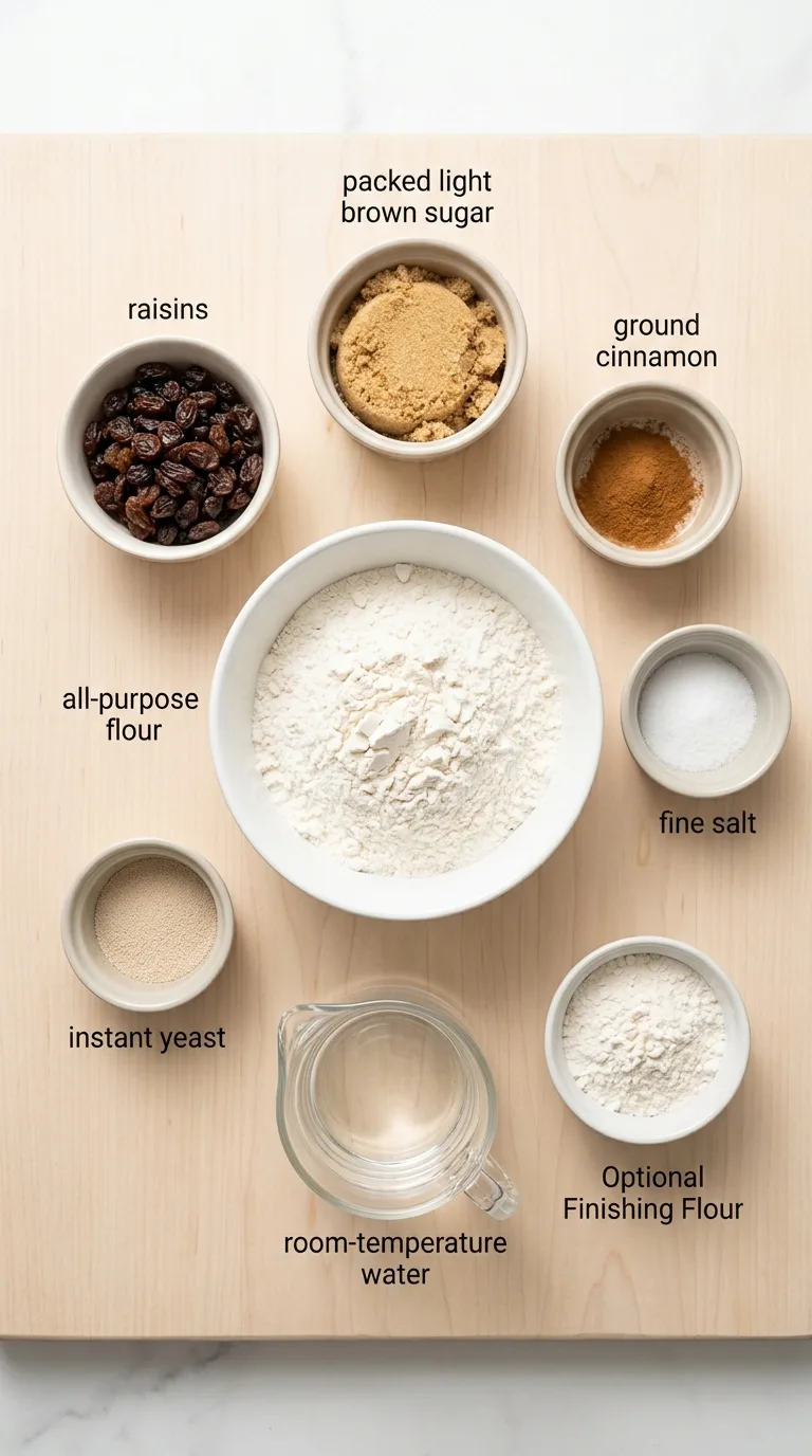 No Knead Cinnamon Raisin Bread ingredients