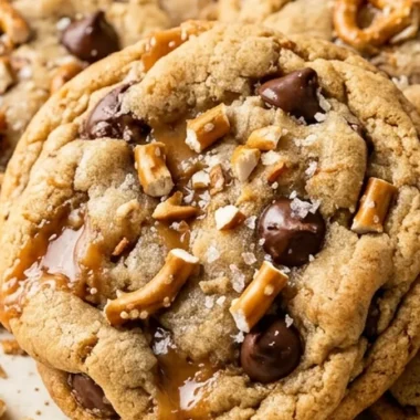 Salted Caramel Pretzel Chocolate Chip Cookies finished recipe