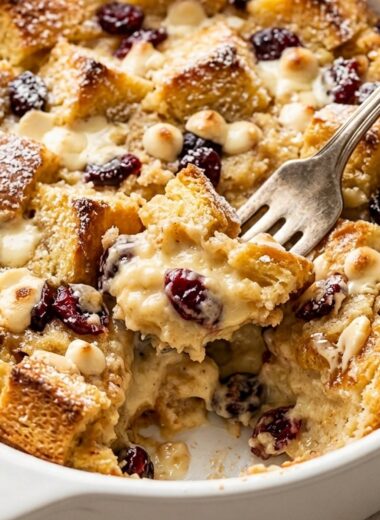 White Chocolate Cranberry Bread Pudding finished recipe