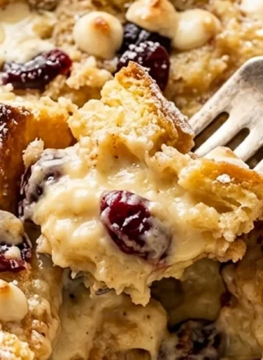 White Chocolate Cranberry Bread Pudding finished recipe